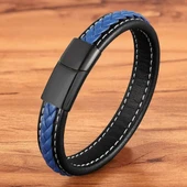 Lacivert & Siyah Saç Örgülü Deri Ve Çelik Bileklik 31833B8D11 thumbnail 3