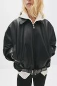 Suni Deri Bomber Ceket - 4