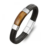 Kaplan Gözü Taşlı Siyah Deri Erkek Çelik Bileklik 31834B6D1 thumbnail 1