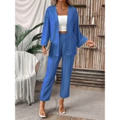 Lucky Life Kadın Uzun Kollu önü Açık Dokuma Ceket Ve Pantolon Ikili Takım thumbnail 5