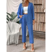 Lucky Life Kadın Uzun Kollu önü Açık Dokuma Ceket Ve Pantolon Ikili Takım thumbnail 2