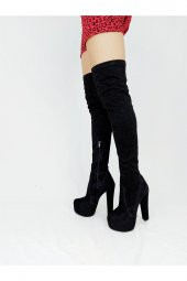 Pages Siyah Sim Yüksek Topuklu Diz Üstü Çizme - 3