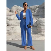 Lucky Life Kadın Uzun Kollu önü Açık Dokuma Ceket Ve Pantolon Ikili Takım thumbnail 8