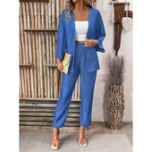 Lucky Life Kadın Uzun Kollu önü Açık Dokuma Ceket Ve Pantolon Ikili Takım thumbnail 3