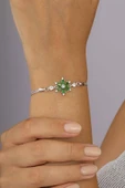Gümüş Pazarım Yeşil Taşlı Aster Çiçeği Kadın Gümüş Bileklik thumbnail 2