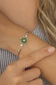 Gümüş Pazarım Yeşil Taşlı Aster Çiçeği Kadın Gümüş Bileklik thumbnail 1
