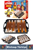 Eğlenceli Çocuk Yetişkin Aile Okul Eğitici Taşıma Çantalı Tavla Satranç Dama 3 in 1 Özel Oyun Seti - 2