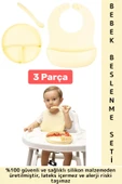 Kaymaz Sağlıklı Önlük Diş Kaşıyıcılı Kaşık Vakumlu Tabak 3 Parça Silikon Bebek Beslenme Seti Sarı thumbnail 1