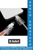 Premium Telefon Şarj Kablosu Aşınma Yıpranma Kırılma Önleyici Şeffaf Silikon Kablo Koruyucu 8 Adet - 1