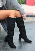 Roksa Siyah Süet Topuklu Çizme - 3