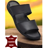 039 Günlük Ortopedik Taban  Hakiki Deri Erkek Terlik Puff Yumuşak İç Taban - 1