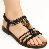 5629 Rahat Ortopedik Taban Taşlı Kadın Sandalet Günlük Sandalet - 1