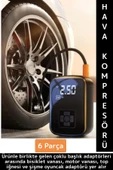 Premium Araba Motosiklet Bisiklet Şişme Yatak Dijital Led Ekranlı Şarjlı Hava Kompresörü 6 Parça - 1