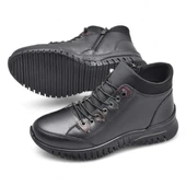 1988 Tam Ortopedik Siyah Hakiki Deri Kadın Bot Lastikli Fermuarlı Kışlık Anne Deri Bot - 4