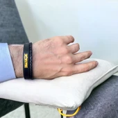 14 Ayar Altın Plakalı İsme Özel Taç Figürlü Hakiki Siyah Derili Hediye Bileklik-574 thumbnail 2