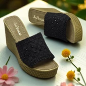 2503 10.5 cm Dolgu Topuklu Kadın Terlik Ayakkabı Düğün Nişan Abiye Kadın Ayakkabısı - 6