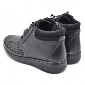 1454 Tam Ortopedik Siyah Hakiki Deri Kadın Bot Lastikli Fermuarlı Anne Kışlık Deri Bot - 5