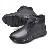 1456 Tam Ortopedik Siyah Hakiki Deri Kadın Bot Çift Fermuarlı Anne Kışlık Deri Bot thumbnail 4