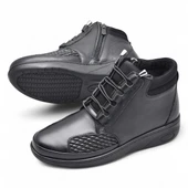 1454 Tam Ortopedik Siyah Hakiki Deri Kadın Bot Lastikli Fermuarlı Anne Kışlık Deri Bot - 4