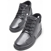 1454 Tam Ortopedik Siyah Hakiki Deri Kadın Bot Lastikli Fermuarlı Anne Kışlık Deri Bot - 2