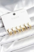 Gold Renk Kare Model Pirinç 925 Ayar Gümüş Çivili Kadın Küpe Seti - TJ-BKP11274 - 1