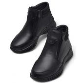 1456 Tam Ortopedik Siyah Hakiki Deri Kadın Bot Çift Fermuarlı Anne Kışlık Deri Bot thumbnail 2