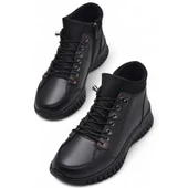 1988 Tam Ortopedik Siyah Hakiki Deri Kadın Bot Lastikli Fermuarlı Kışlık Anne Deri Bot - 2