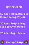 Seyahat 50 Adet Klozet Kapak Örtüsü 20 Adet Suda Büyüyen Mendil 20 Adet Kağıt Sabun Özel Hijyen Seti thumbnail 5