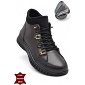 1988 Tam Ortopedik Siyah Hakiki Deri Kadın Bot Lastikli Fermuarlı Kışlık Anne Deri Bot - 7