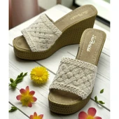 2503 10.5 cm Dolgu Topuklu Kadın Terlik Ayakkabı Düğün Nişan Abiye Kadın Ayakkabısı - 1