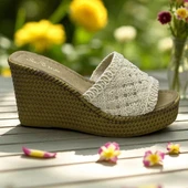 2503 10.5 cm Dolgu Topuklu Kadın Terlik Ayakkabı Düğün Nişan Abiye Kadın Ayakkabısı - 2