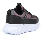 Kadın Kalın Tabanlı Siyah Gümüş Parlak Sneaker Spor Ayakkabı – Rahat, Şık ve Günlük Kullanıma Uygun thumbnail 5