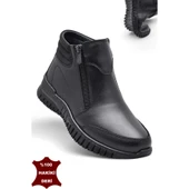 1456 Tam Ortopedik Siyah Hakiki Deri Kadın Bot Çift Fermuarlı Anne Kışlık Deri Bot thumbnail 1