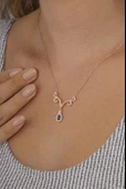 Gümüş Pazarım Safir Renkli Damla Kesim Su Yolu Kadın Gümüş Kolye thumbnail 3
