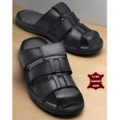 089 Puff Ortopedik Taban Günlük Hakiki Deri Erkek Terlik Erkek Kapalı Terlik - 1