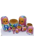 Ahşap Matruşka Bebek Yedili Set Gül Pembe - 9