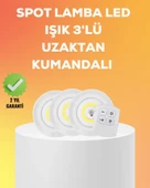 Çok Amaçlı Kullanım İçin Kablosuz Yapışkanlı 3 Lü Uzaktan Kumandalı Led Spot Lamba - 1