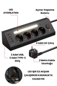 Akım korumalı priz 4'LÜ Priz 2X-usb 2X,-ype-C Çıkışlı Grup Priz Çoğaltıcı PRO-LP764 - 6