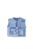 La Ciel Paris Çocuk Denim Yelek – Patchwork Tasarım, Düğmeli thumbnail 1