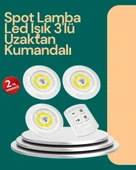 Uzaktan Kumanda İle Kontrol Edilebilen Yapışkanlı 3 Lü Kablosuz Led Spot Lamba - 1