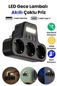 akım korumalı priz gece lambalı 3'LÜ Priz 2XUSB 2XType-C Çıkışlı Grup Priz Çoğaltıcı - 1