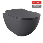 Creavit Free Asma Klozet (FE320.BM) + Duck Yavaş Kapanan Kapak Mat Basalt 2'li Set - 1
