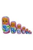 Ahşap Matruşka Bebek Yedili Set Gül Pembe - 10