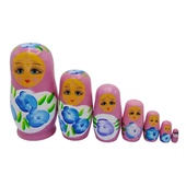 Ahşap Matruşka Bebek Yedili Set Gül Pembe - 1