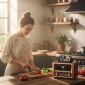 Büyük Boy Telefon Tutma Saplı Retro Ahşap Tasarım Bluetooth Hoparlörlü Radyo – FM/AM Destekli, Şarjlı ve Taşınabilir Radyo NS-8077 (5250) - 4