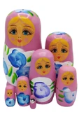 Ahşap Matruşka Bebek Yedili Set Gül Pembe - 8