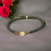 14 Ayar Altın Plakalı Harfe Özel Yeşil İpek Örgülü Yuvarlak Figürlü Hediye Bileklik-579 thumbnail 1