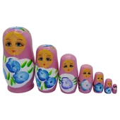 Ahşap Matruşka Bebek Yedili Set Gül Pembe - 5