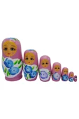 Ahşap Matruşka Bebek Yedili Set Gül Pembe - 6