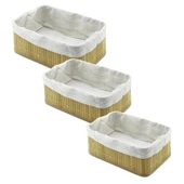 3 BOY DİKDÖRTGEN BAMBU KENAR ORGANİZER SEPET AHŞAP ALTLIK - BEZLİ 13X20-16X24-20X31CM (5250) - 1